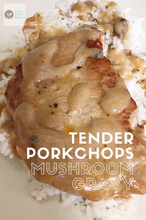 Try this delicious recipe for tender and juicy pork chops made with Campbell's cream of mushroom soup. Easy to make and tasty to eat. A comfort food just like grandma used to make. #porkchops #dinnerrecipe #mushroomporkchops #mushroomgravy Pork Chops And Cream Of Mushroom, Baked Pork Chops With Mushroom Soup, Smothered Pork Chops With Mushroom Soup, Smothered Pork Chops With Cream Of Mushroom Soup, Porkchops Crockpot Cream Of Mushroom, Crockpot Pork Chops With Cream Of Mushroom Soup, Pork Chops With Cream Of Mushroom Soup Crock Pot, Pork Cream Of Mushroom, Baked Pork Chops With Cream Of Mushroom Soup