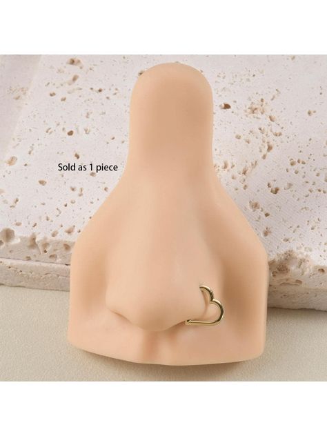 Yellow Gold  Collar  Stainless Steel  Nose Ring Embellished   Women's Fashion Jewelry Heart Nose Ring, Heart Nose Rings, Nose Cuff, Gold Collar, Septum Piercing, Nose Piercing, Piercing Jewelry, Heart Design, Piercings