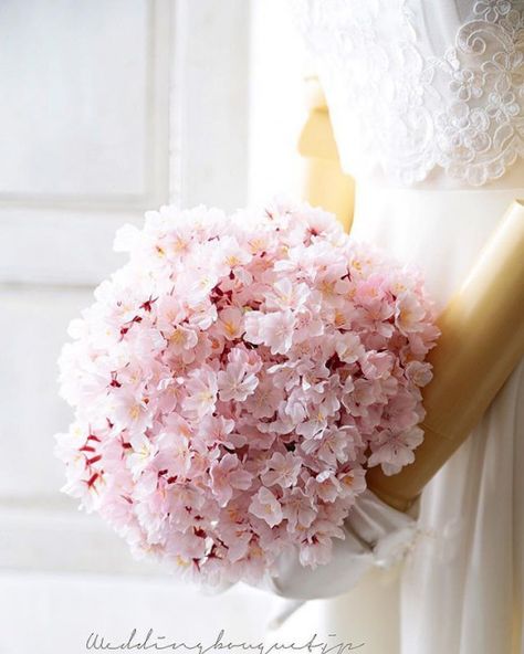 Really unusual and very feminine pink cherry blossoms bridal bouquet #weddingtheme #wedding #theme #unusual Cherry Blossom Wedding Bouquet, Cherry Blossom Bouquet, Cherry Blossom Wedding Theme, Cherry Blossom Party, Sakura Wedding, Flower Aesthetics, Cherry Blossom Theme, Blossom Wedding, Bridesmaids Bouquet