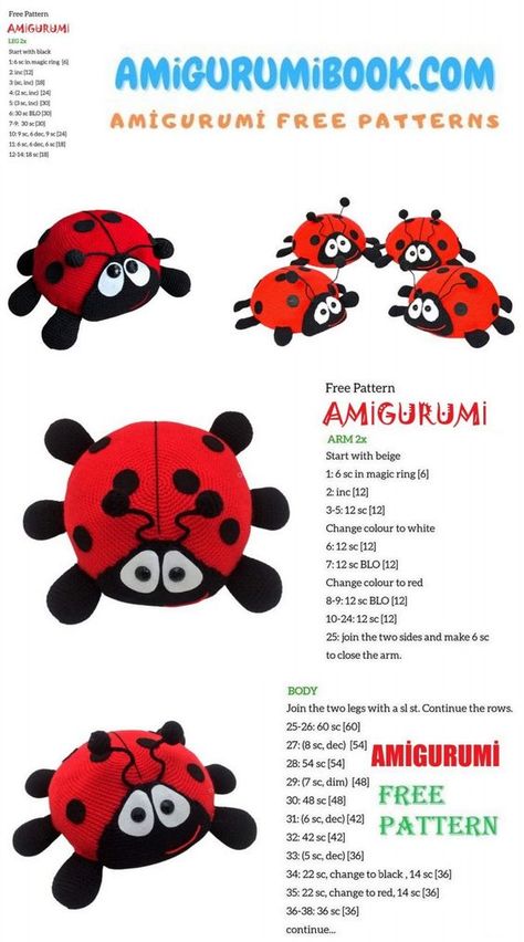 Ladybird Amigurumi Free Pattern  - Amigurumibook.com Crocheted Ladybug Free Pattern, Crochet Ladybug Pattern Free Amigurumi, Crochet Ladybug Pattern Free, Small Keychains, Crochet Ladybug, Crochet Toys Free Patterns, Crochet Toys Free, Crochet Animal Amigurumi, Crochet Bee