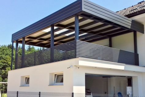 Railings Design For Terrace, Balcony Roofing Ideas, Balcony Roof Ideas Terraces, House Terrace Design Balconies, Roof Balcony Design, Modern Home Balcony Design, Ballastrades Outdoor, Roof Terrace Railings, Grill Terrace Design