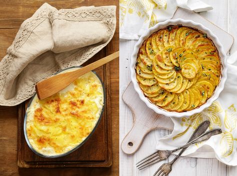 Scalloped Potatoes Vs Au Gratin, Au Gratin Potatoes, Gratin Potatoes, Layered Potato, Potatoes Au Gratin, Potato Skins, Scalloped Potatoes, Egg Dish, Sliced Potatoes