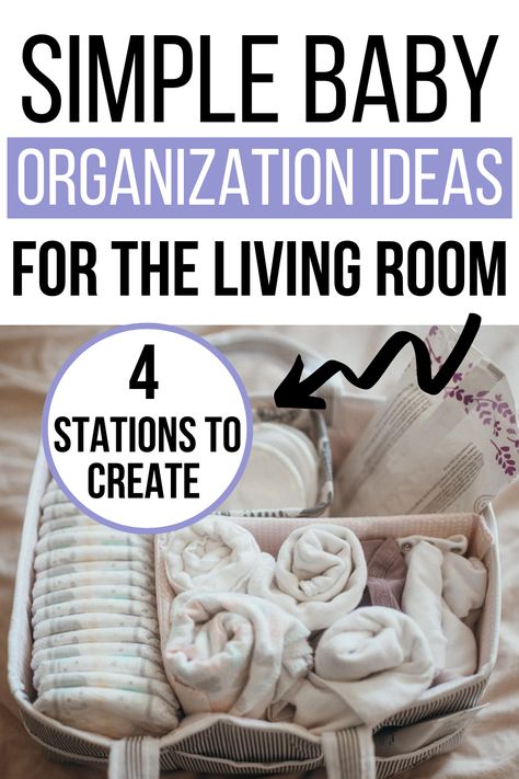 baby organization ideas for the living room, including diaper caddy and basket stations. Living Room Newborn Set Up, Under Bassinet Organization, Bedside Setup For Newborn, Bassinet Organization, Under Bassinet Storage Ideas, Bedside Nursery Station, Bedside Diaper Station, Bib Storage Ideas, Bedside Newborn Station