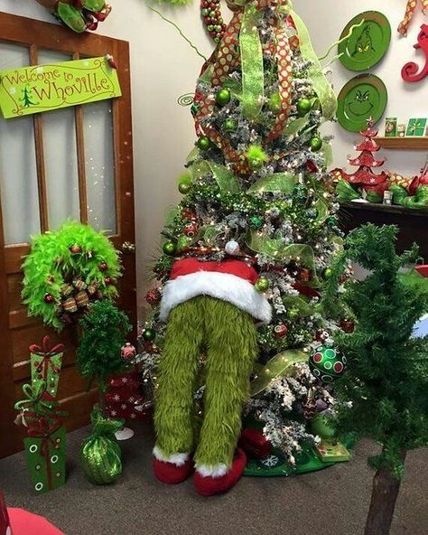 Grinch Themed Pencil Tree, Grinch Body For Christmas Tree, How To Make Grinch Legs For Tree, Pool Noodle Grinch, Grinch Legs Diy, Outdoor Grinch Tree, How To Make A Grinch, Grinch Legs In Tree Diy, Diy Grinch Legs For Tree