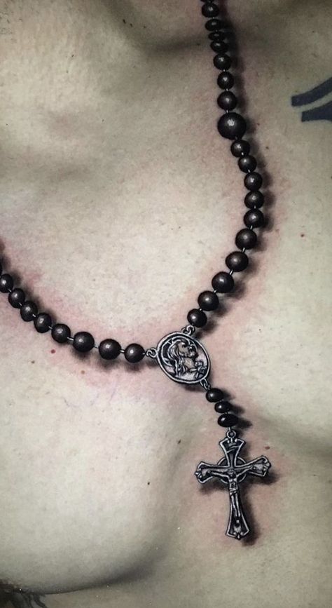 Wrist Bracelet Tattoos, Tato Jam, Cross Necklace Tattoo, Rosary Bead Tattoo, Crucifix Tattoo, Hals Tattoo Mann, Tato Salib, Bracelet Tattoos, Wrist Bracelet Tattoo