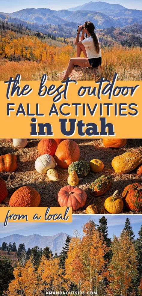 These are the best outdoor fall activities in Utah, from a Utah local! Fall is the perfect time to experience utah travel with fewer crowds and perfect temperatures. This list includes outdoor activities such as utah scenic drives, utah national parks, pumpkin patches, and so much more. Start planning your Fall adventure in Utah today! #utah #fall #utahtravel Fall In Park City Utah, Things To Do In Utah Fall, Park City In The Fall, Utah Fall Activities, Things To Do In Park City Utah Fall, Park City Utah In October, Utah In October, Salt Lake City Utah Things To Do In Fall, Utah In The Fall