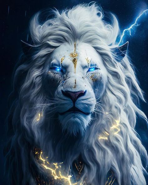 Lion God, God Of Thunder, White Lion, Long Hair, Lion, Hair, Gold, Blue, White