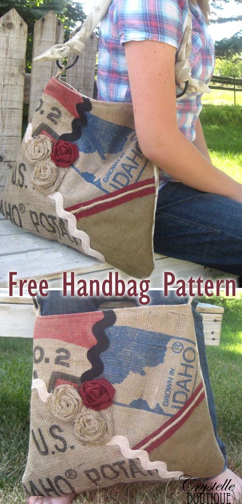 Melissa Handbag Purse. Free Pattern & Tutorial Mondo Bag Pattern Free, Free Shoulder Bag Patterns To Sew, Shoulder Bag Patterns To Sew, Burlap Purse, Purse Patterns Free, Shoulder Bags Pattern, Purse Sewing Patterns, Diy Sewing Tutorials, Gift Bags Diy