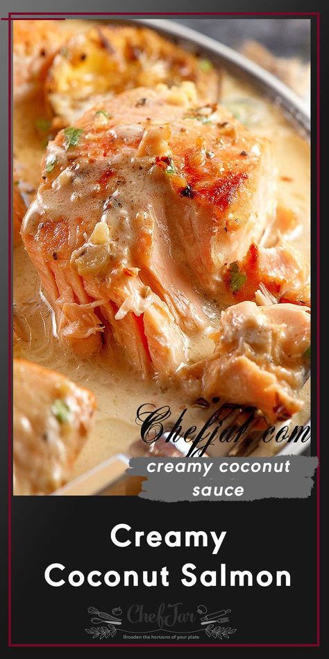 Salmon In Coconut Milk Sauce, Coconut Sauce For Salmon, Creamy Coconut Salmon, Salmon With Coconut Cream Sauce, Coconut Milk Sauce For Fish, Fish In Coconut Sauce, Salmon Recipes Coconut Milk, Salmon And Coconut Milk Recipes, Creamed Salmon Recipes