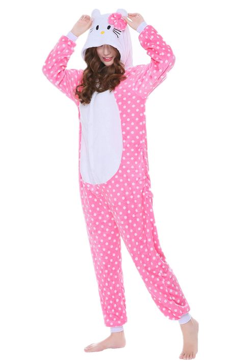 Hello Kitty Onesie, Pyjamas Onesie, Hoodie Pajamas, Pajama Costume, Womens Onesie, Winter Jumpsuit, Pink Dot, Onesie Pajamas, Winter Pajamas