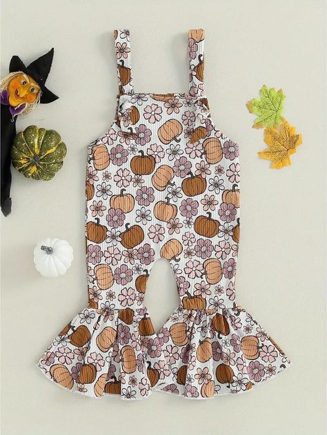 Toddler Baby Girl Fashion Halloween Jumpsuit - Temu Butterfly Pumpkin, Flare Romper, Boho Overalls, Flower Pumpkin, Halloween Romper, Pants Romper, Jumpsuit Overalls, Bat Print