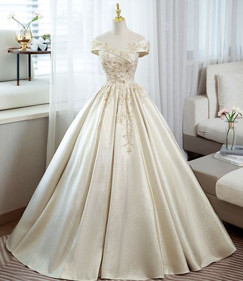 Champagne satin lace long ball gown formal gown · Little Cute · Online Store Powered by Storenvy