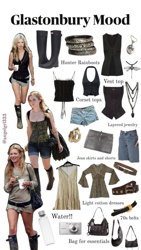 Mood board for Glastonbury festival Leeds Festival Outfits, Glastonbury Festival Fashion, Glastonbury Fashion, Leeds Festival, Collage Outfits, Glastonbury Festival, Festival Inspiration, Summer Festival, Festival Outfit