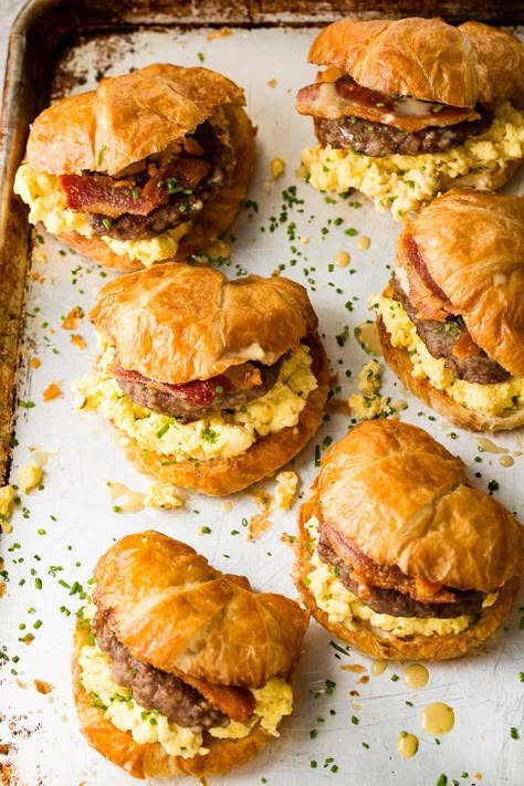 Croissant Breakfast Sandwiches, Bacon And Sausage, Croissant Breakfast Sandwich, Best Breakfast Sandwich, Oh Sweet Basil, Breakfast Sandwich Recipes, Croissant Breakfast, Maple Mustard, Bacon Breakfast