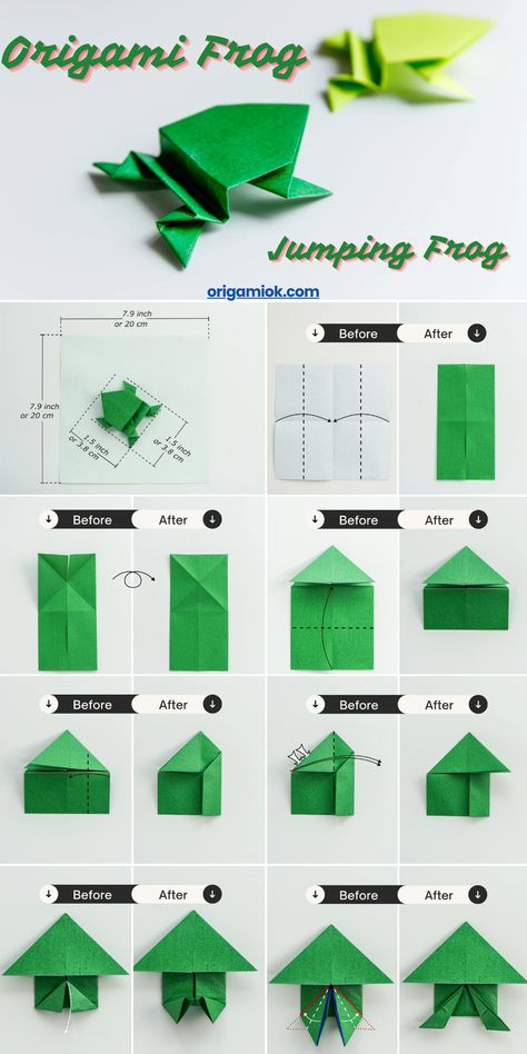 Origami Frog Tutorial, Origami Frog Easy, How To Make Frog With Paper, Origami Frog Jumping, Frog Origami Easy, Oragami Ideas Cute Easy For Kids, Origami Jumping Frog Instructions, Origami Objects, Frog Paper Craft