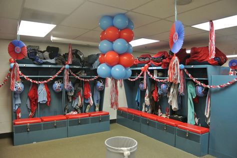 Football locker decorations...:) Decorating Football Locker Rooms, Homecoming Locker Room Decorations, Senior Locker Room Decorations, Homecoming Decorations Football, Senior Night Locker Room Decorations, Softball Locker Room Decorations, Locker Room Decorations Volleyball, Locker Room Decorations Football, Homecoming Locker Decorations Football