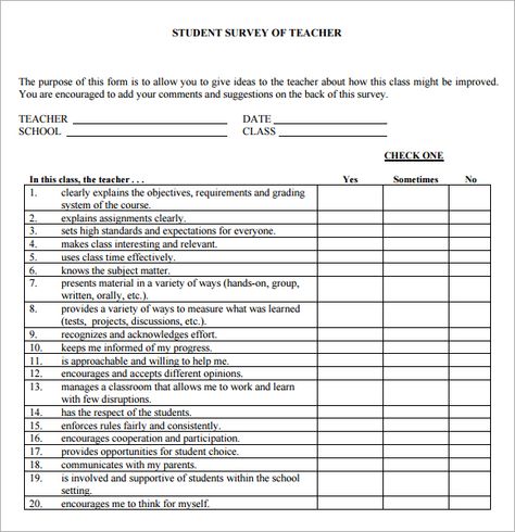 student survey of teacher Student Information Form, Survey Questionnaire, Parent Survey, Sign In Sheet Template, Teaching Computers, Student Survey, Survey Form, Questionnaire Template, Survey Template