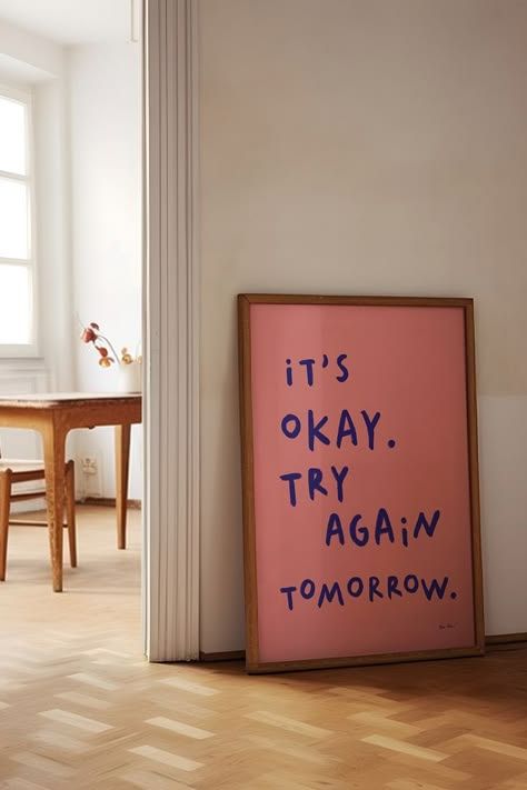 Try Again Tomorrow, Aesthetic Print, Deco Studio, Affirmation Posters, Wall Art Retro, Trendy Wall Art, Retro Aesthetic, Try Again, Pretty Quotes