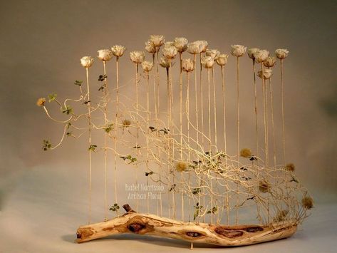 Twigs Decor, Floral Designs Arrangements, Contemporary Flower Arrangements, Floral Art Arrangements, Sogetsu Ikebana, Twig Art, Floral Art Design, Dried Flower Wreaths, Flower Installation