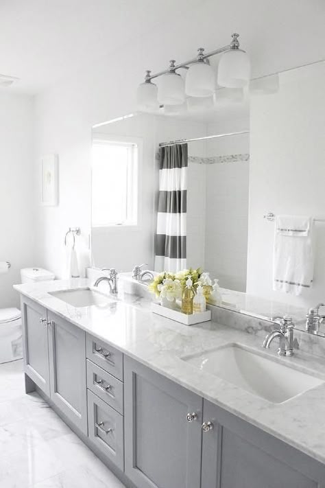 Read More About Unique Bathroom Cabinets DIY #bathroomideasgeelong #bathroomremodelweek #bathroomrenovationideas #BathroomCabinetVanity Grey Bathroom Cabinets, Makeover Kamar Mandi, Grey Bathrooms Designs, Gray And White Bathroom, Bad Accessoires, Revere Pewter, Grey Bathroom, Bad Inspiration, Boys Bathroom