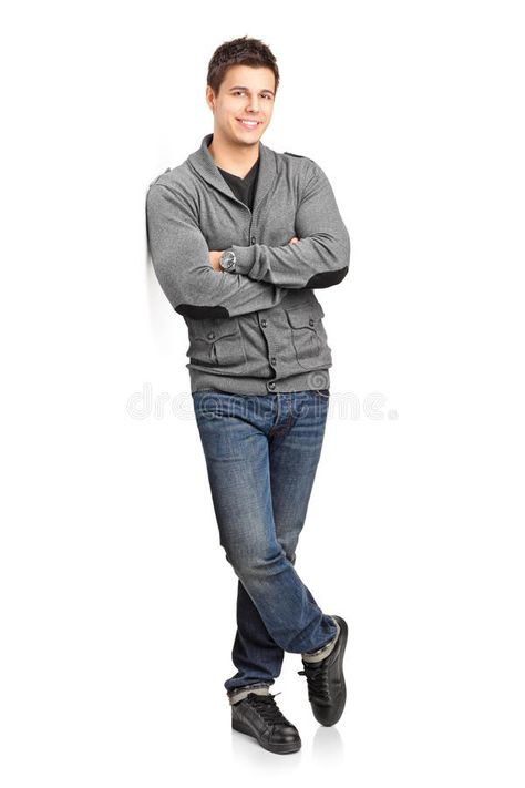 Happy young man leaning against wall. Full length portrait of a happy young man #Sponsored , #Paid, #AD, #man, #Happy, #portrait, #leaning Leaning On Wall Pose Reference, Man Leaning Against Wall, Leaning Against Wall, Drawing Poses Male, Male Models Poses, 남자 몸, Human Reference, Wall Drawing, Figure Poses