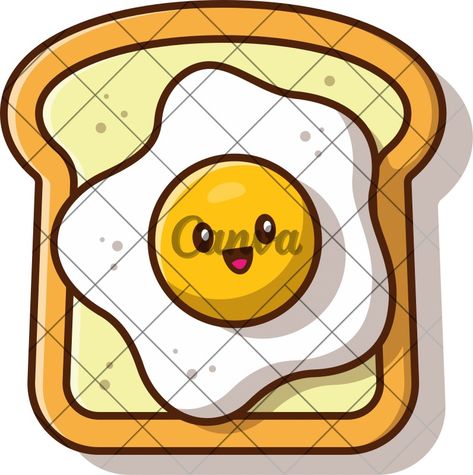 Cute Breakfast Toasted Bread With Egg Cartoon Vector Illustration - Icons by Canva Cute Bread Cartoon, Bread With Egg, Cartoon Breakfast, Bread Drawing, Cartoon Bread, Egg Drawing, Egg Cartoon, Cute Breakfast, Egg Bread