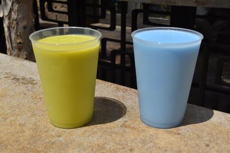 Blue Milk Recipe, Yummy Fruit Smoothies, Unique Snacks, Green Milk, Star Wars Galaxy, Disney World Restaurants, Breakfast Wraps, Disney Restaurants, Ingredient Labels