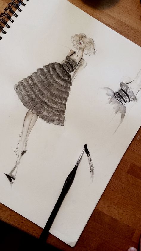 Costume Sketches, Fashion Illustration Dresses, Black Tulle, Fashion Illustrations, Design Sketch, Fashion Sketches, Dress Making, Evening Dress, Fashion Illustration