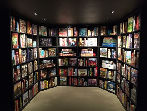 Board Game Shelf, Comic Book Room, Basement Movie Room, Custom Board Games, Board Game Room, Nerd Room, Board Game Storage, Board Game Organization, Video Game Rooms