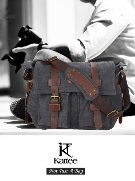 Amazon.com: Kattee Leather Canvas Camera Bag Vintage DSLR SLR Messenger Shoulder Bag Dark Gray: Clothing Military Messenger Bag, Cool Messenger Bags, Canvas Laptop Bag, Tas Laptop, Tas Bahu, Sacs Design, Bags Online Shopping, Laptop Messenger Bags, Canvas Messenger Bag