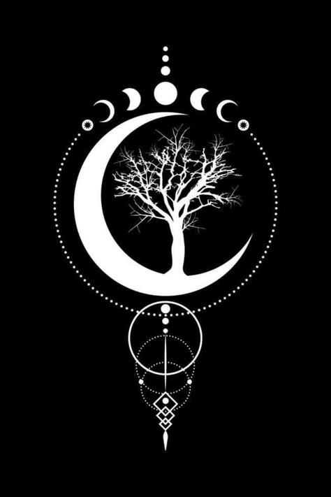 Wiccan Symbols Art, Mystic Tatoos, Lunar Symbols, Boho Symbols, Lunar Art, Triple Moon Symbol, Wiccan Goddess, Geometric Moon, Moon Goddess Art