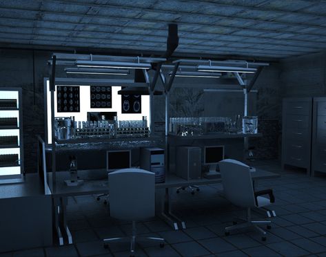 ArtStation - Underground lab, Robert Iancu Dark Academia Science Lab, Lab Dark Aesthetic, Scifi Science Lab, Underground Lab Concept Art, Robotics Lab Aesthetic, Dark Lab Aesthetic, Creepy Science Lab, Science Lab Aesthetic Dark, Goth Scientist Aesthetic