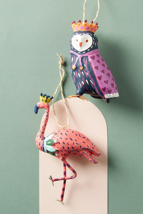 Anthropologie Ornaments, Anthropologie Holiday, Paper Mache Art, Bird Ornaments, Xmas Ornaments, Ornaments Diy, Christmas Inspiration, Paper Mache, Holiday Ornaments