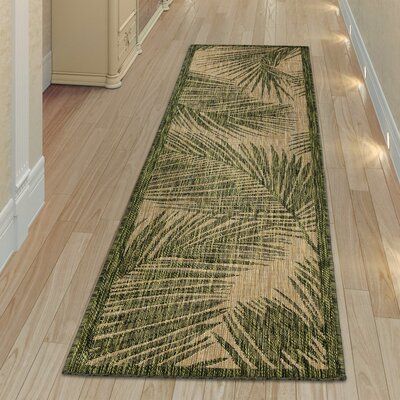 Green Outdoor Rug, Patio Entertaining, Green Palm Leaves, Area Rug Sets, Flatweave Area Rug, Green Border, Tan Background, Tropical Style, Indoor Outdoor Rug