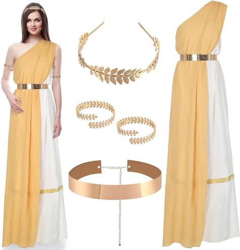 Greek God Party Outfit, Athena Goddess Costume Diy, Athena Goddess Outfit, Ancient Greece Outfit Ideas, Diy Greek Goddess Costume For Women, Greek Gods And Goddesses Outfits, Bible Character Costumes Women, Greek Costume Ideas, Greek Custome