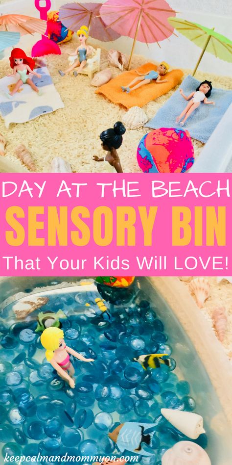 Beach Sensory Table, Summer Sensory Bin Preschool, Beach Preschool Activities, Weather Sensory Bin, Summer Sensory Bins, Beach Sensory Bin, Sensory Activities For Toddlers, Summer Sensory, Sensory Bin Ideas