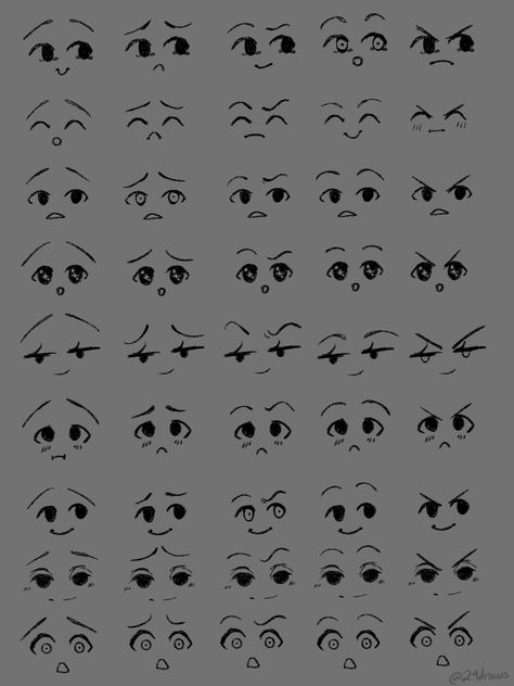 tried to limit myself to just changing up the eyebrows and the mouth as a lil exercise Eyebrows Drawing Expressions, Eyebrow Expressions Drawing, Confused Eyebrows Drawing, Dot Eye Expressions, Cartoon Eyes Expressions, Raised Eyebrow Drawing, Eye Drawing Reference Cartoon, Eyebrow Drawing Reference, Eyes Expression Drawing