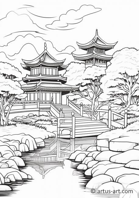 Chinese House Drawing, Chinese Temple Drawing, Asian Coloring Pages, Chinese Coloring Pages, Temple Tattoo, Garden Coloring Pages, Gardens Coloring Book, صفحات التلوين, Online Coloring Pages