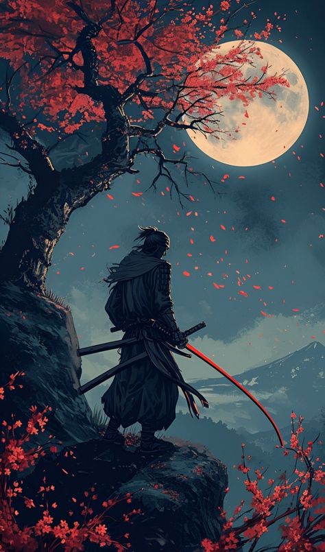 Guerriero Samurai, Japanese Art Samurai, Samurai Wallpaper, Dark Fantasy Artwork, Samurai Artwork, Japanese Art Prints, Cool Anime Backgrounds, Samurai Art, Samurai Warrior