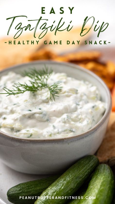 Easy Tzatziki Dip Taziki Dip, Shredded Cucumber, Easy Tzatziki, Tzatziki Dip, Cold Appetizer, Cucumber Dip, Grilled Chicken Tenders, Cucumber Dill, Game Snacks