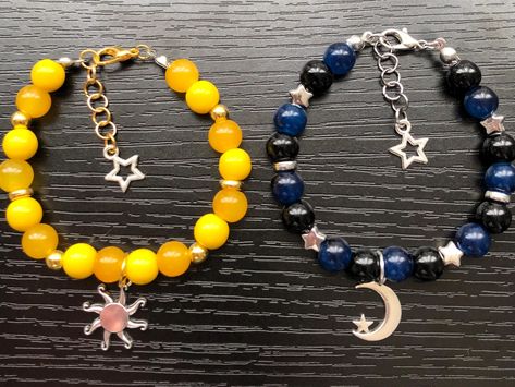 Matching sun and moon adjustable, handmade bracelets! Matching Bracelets Sun And Moon, Sun And Moon Friendship Bracelet, Rob Core, Moon And Sun Bracelet, Sun And Moon Bracelet, Sun And Moon Matching, Moon Bracelet, Sun And Moon, Matching Bracelets