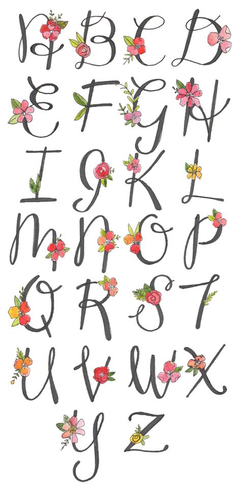 alisaburke: lettering series Alfabeto Lettering, Alpha Bet, Word Font, Hand Lettering Alphabet Fonts, Alfabeto Floral, Alfabet Font, Tattoo Painting, Floral Font, Alfabet Letters