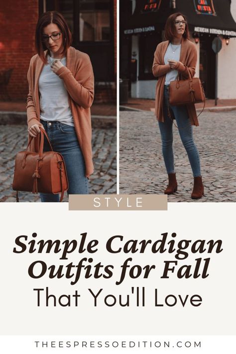 Sometimes you just need simple cardigan outfits for fall to make getting ready in the morning easier. Get inspired when you read this style post. | #cardiganoutfits #falloutfits #outfitsforfall #autumnoutfits #fallfashion #chicwish | outfits for fall | cardigan outfits for fall | casual cardigan outfits | open cardigan outfit for women Rust Cardigan Outfit, Cardigan Outfit Brown, Brown Cardigan Outfit Fall, Open Cardigan Outfit, Casual Cardigan Outfits, Fall Cardigan Outfits, Brown Cardigan Outfit, Chicwish Outfits, Academic English