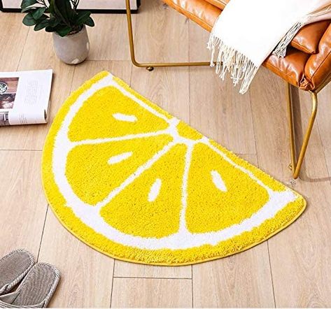 Lemon Rug, Lemon Bathroom, Lemon Bath, Cute Bath Mats, Bathtub Mat, Laundry Room Rugs, Lemon Decor, White Doors, Kids Bedroom Decor