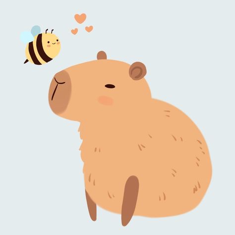 Cute capybara and a bee illustration Capybara Drawing Simple, Capybara Doodle, Cute Capybara Drawing, Cute Drawings Capybara, Capybara Art Cute, Chibi Capybara, Capybara Art Illustrations, Capybara Cartoon Wallpaper, Capybara Aesthetic