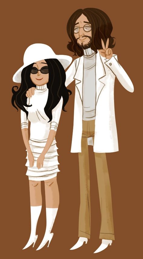 John Lennon Caricature, John Lennon Fanart, Mads Berg, John And Yoko, Beatles Artwork, John Lennon Yoko Ono, Beatles Cartoon, John Lennon And Yoko, Beatles Pictures