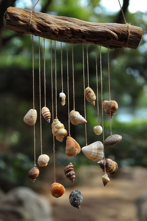 Natural Wind Chimes, Rock Wind Chimes Diy, Driftwood Mobile Diy, Driftwood Wind Chime Diy, Driftwood Wind Chimes, Wind Chimes Diy, Driftwood Wind Chime, Diy Driftwood, Driftwood Mobile