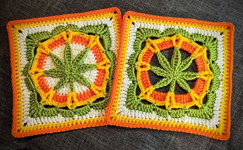 Pot Leaf Granny Square, Cute Granny Square Crochet Pattern, Funky Granny Squares, Hippie Crochet Patterns Free, Crochet Granny Square Projects, Hippy Vibes, Granny Square Pattern Free, Bobble Stitch Crochet, Crochet Granny Squares