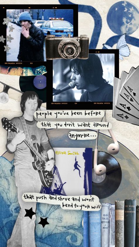 Elliott Smith Wallpaper, Elliott Smith, Blue Collage, Im Gonna Love You, Quotes Music, Music Vibes, Alex G, Collage Wallpaper, I Hope You Know