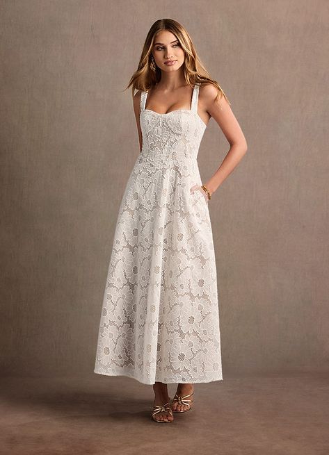 Non Traditional Wedding Dress Midi, Flowy White Midi Dress, Bridal Midi Dress, Midi White Dress Wedding, Eyelet Wedding Dress, White Grad Dress, White Tea Length Dress, White Formal Dresses, White Midi Dresses